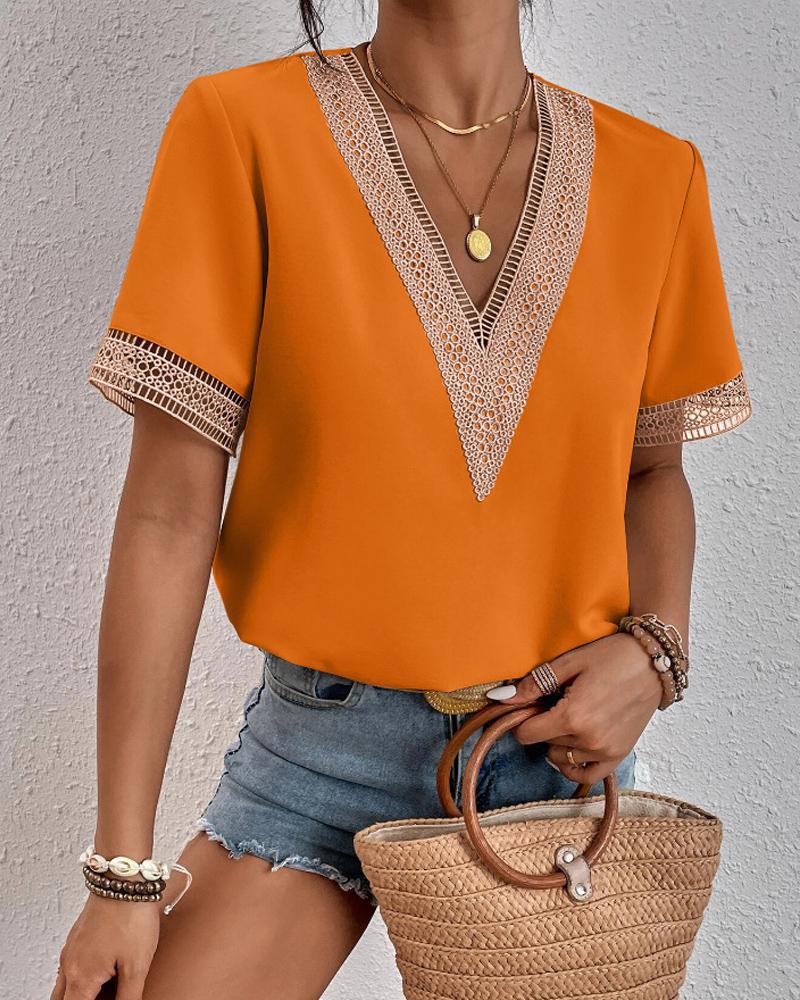 Blouse Chic und Stil élégante à col en V avec dentelle pour femmes