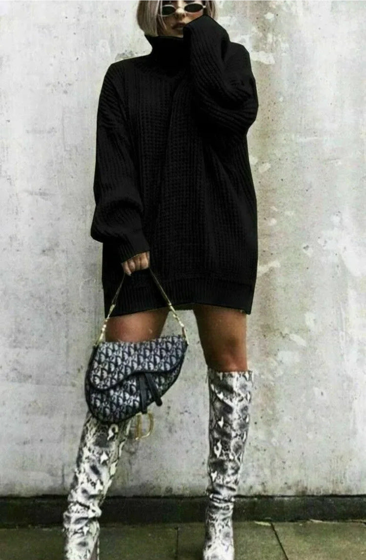 Pull en tricot surdimensionné pour femmes avec col haut et motif en nid d'abeille Chic und Stil