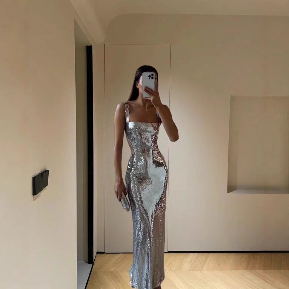 Robe maxi femme avec paillettes scintillantes et coupe élégante Chic und Stil