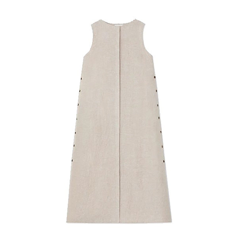 Robe midi A-line sans manches pour femmes avec détail de bouton latéral Chic und Stil