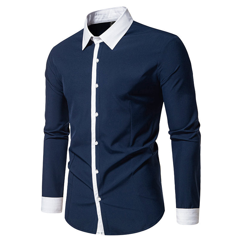 Chemise à manches longues pour hommes avec col contrasté et patte de boutonnage tendance Chic und Stil