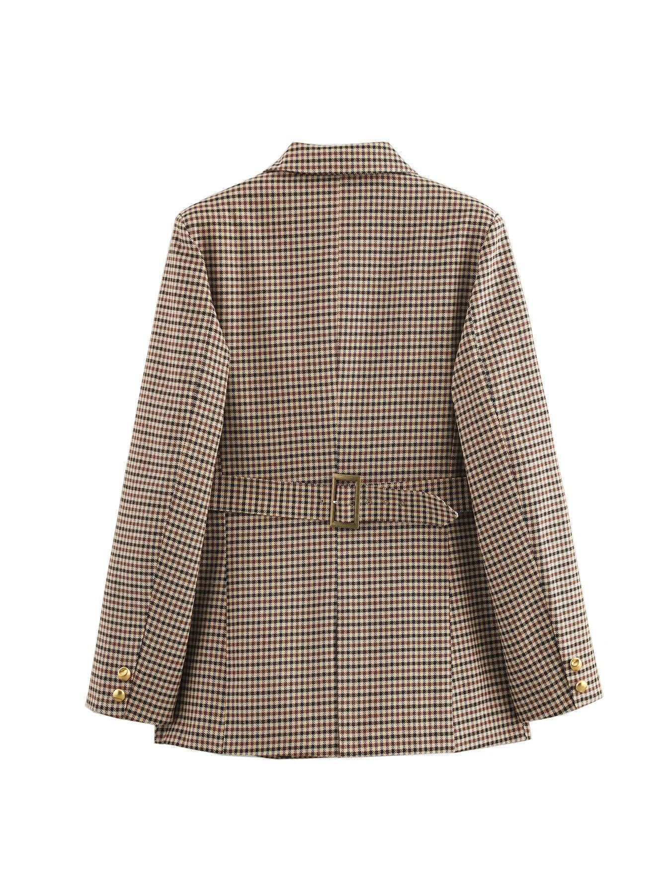Blazer à carreaux pour femmes avec boutons dorés et poches pratiques Chic und Stil