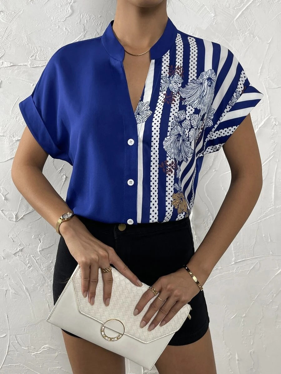 Blouse à boutons élégante pour femmes avec patchwork floral Chic und Stil