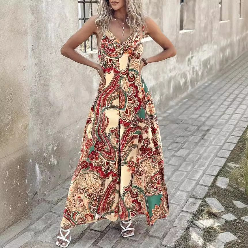 Robe maxi en soie paisley élégante pour femmes Chic und Stil