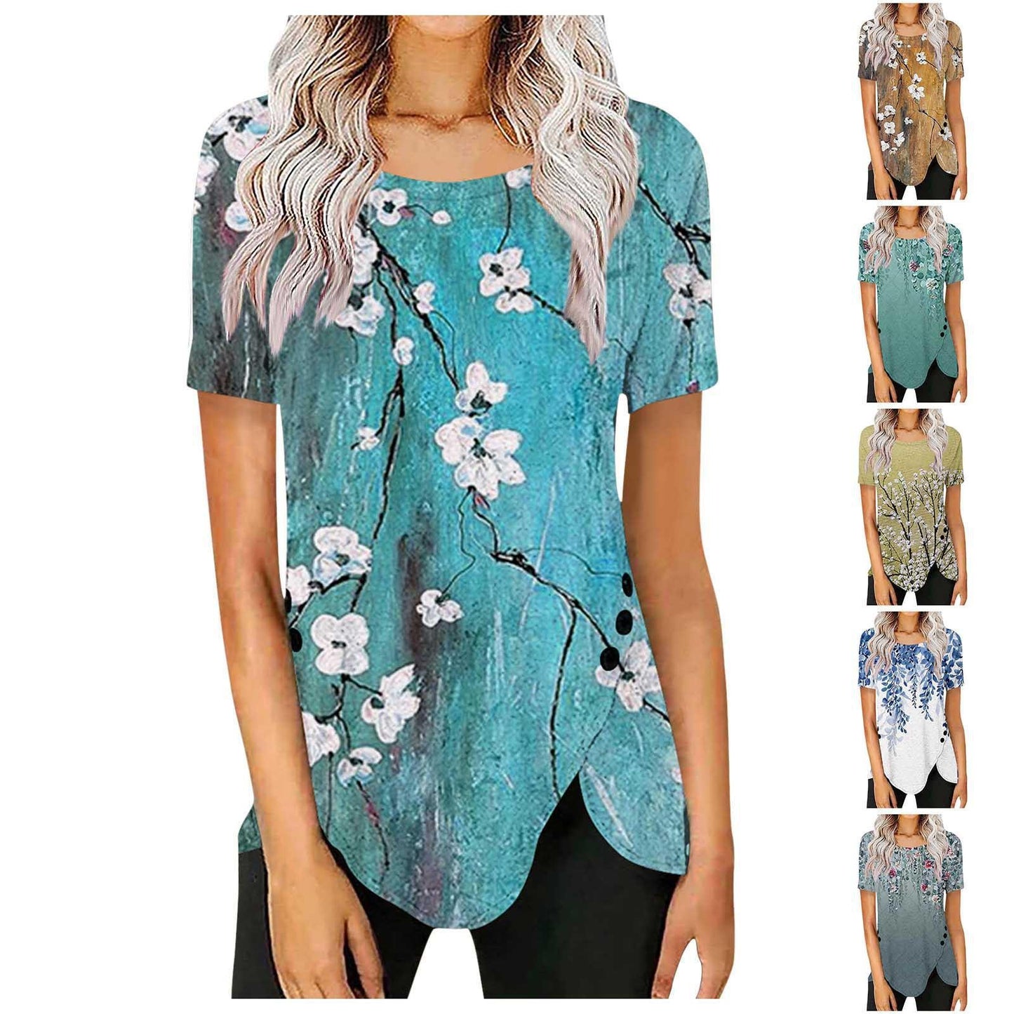 Women's blouse with floral design and asymmetrical hem Chic und Stil