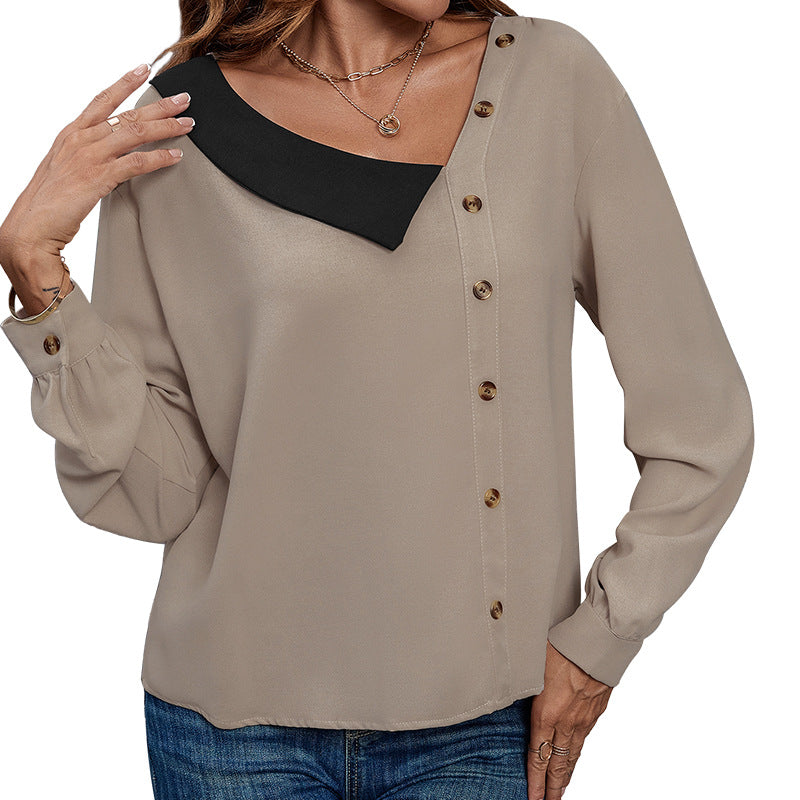 Chemisier pour femmes avec col asymétrique et détails de boutons décoratifs Chic und Stil