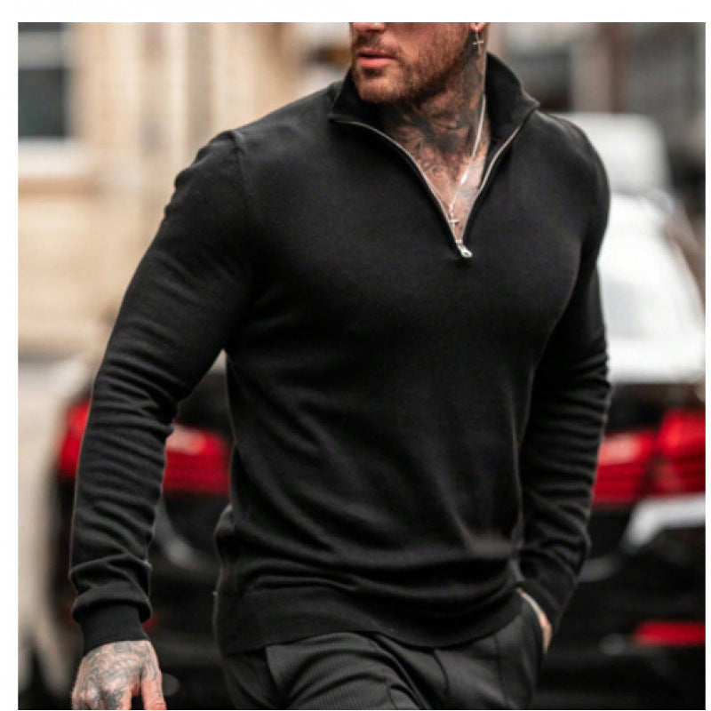 Pull en col roulé pour hommes avec zip court et texture fine Chic und Stil