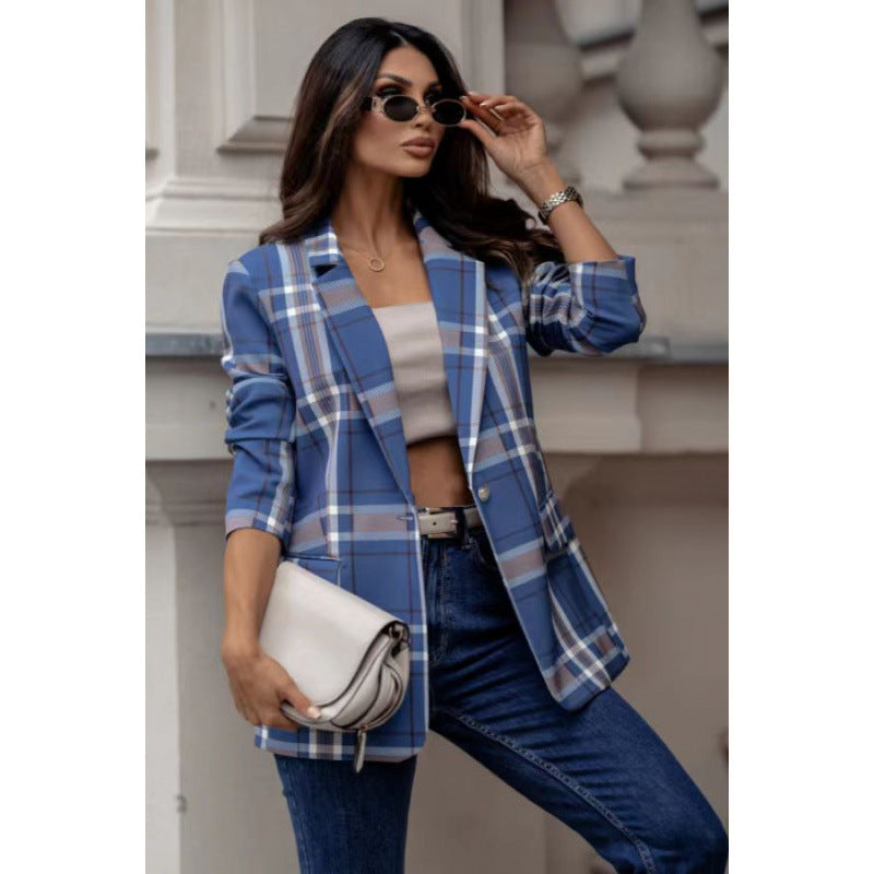 Blazer à carreaux pour femmes au style oversized moderne avec des détails élégants Chic und Stil