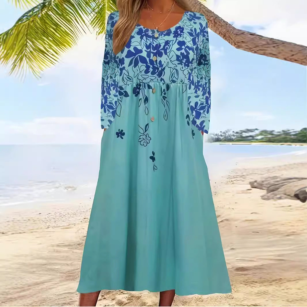 Robe maxi femme avec design floral et détails de boutons élégants Chic und Stil