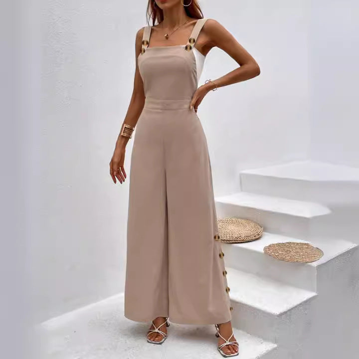 Combinaison pour femmes à la mode avec des détails de bouton élégants et des jambes larges Chic und Stil