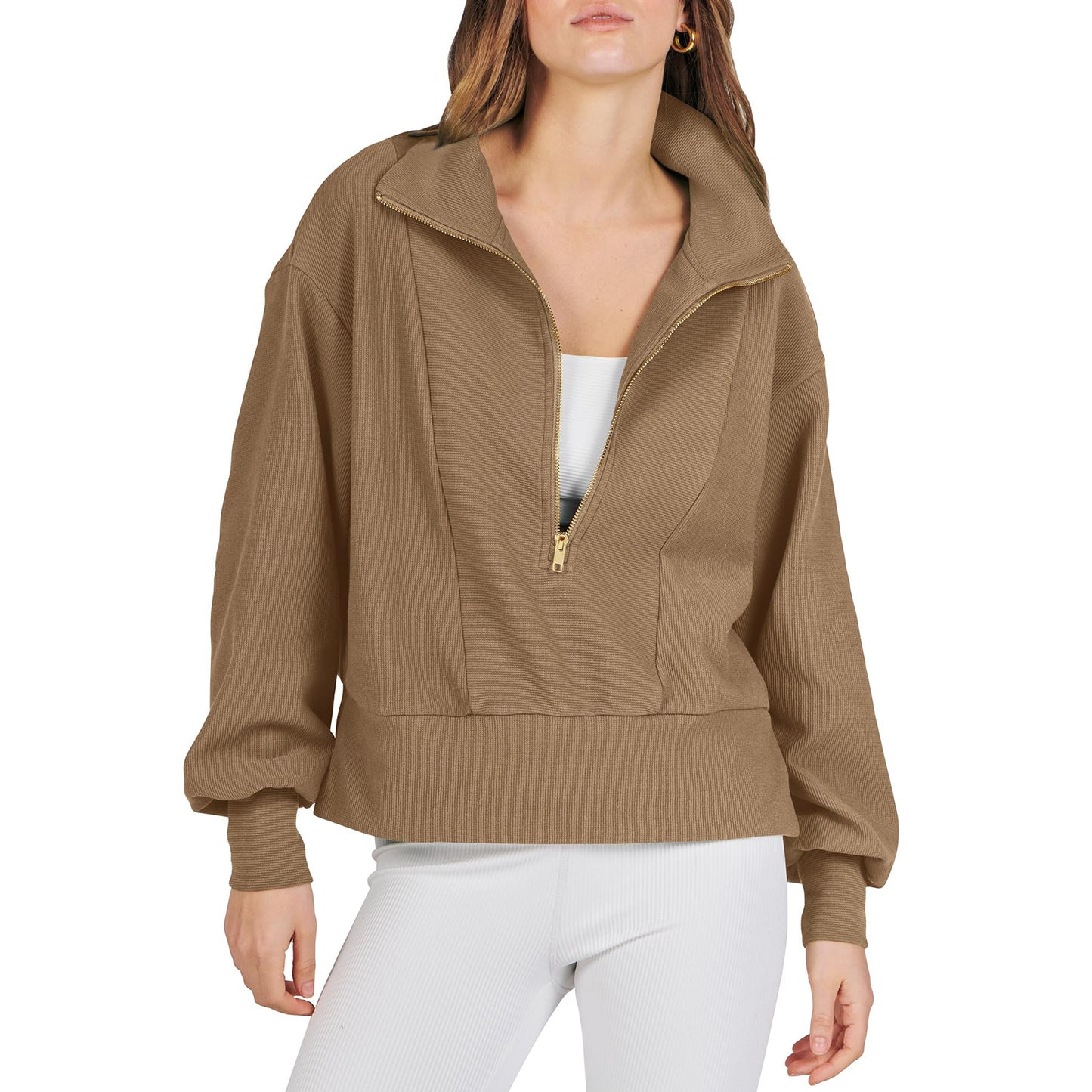 Pull sportif pour femmes avec col haut et fermeture éclair Chic und Stil