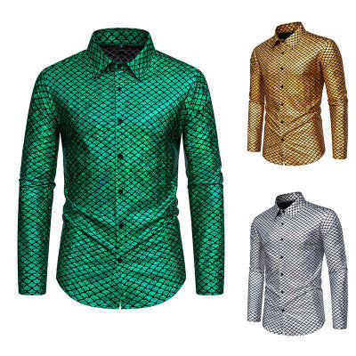Chemise à manches longues brillantes pour hommes avec design écailles de poisson Chic und Stil