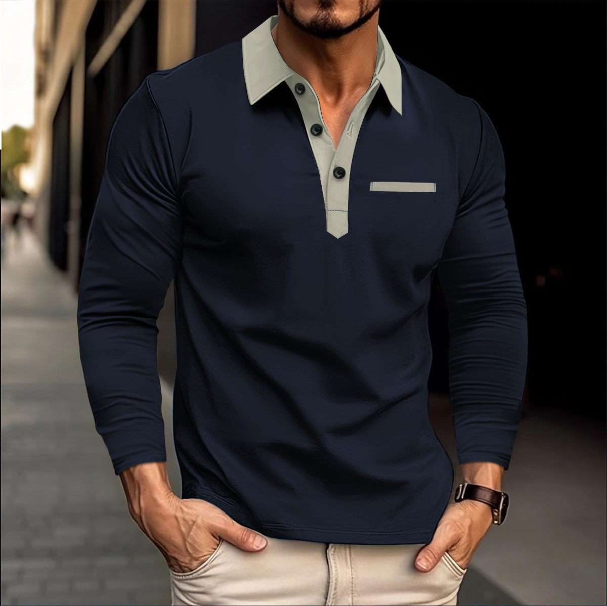 Poloshirt à manches longues pour hommes avec col à la mode Chic und Stil