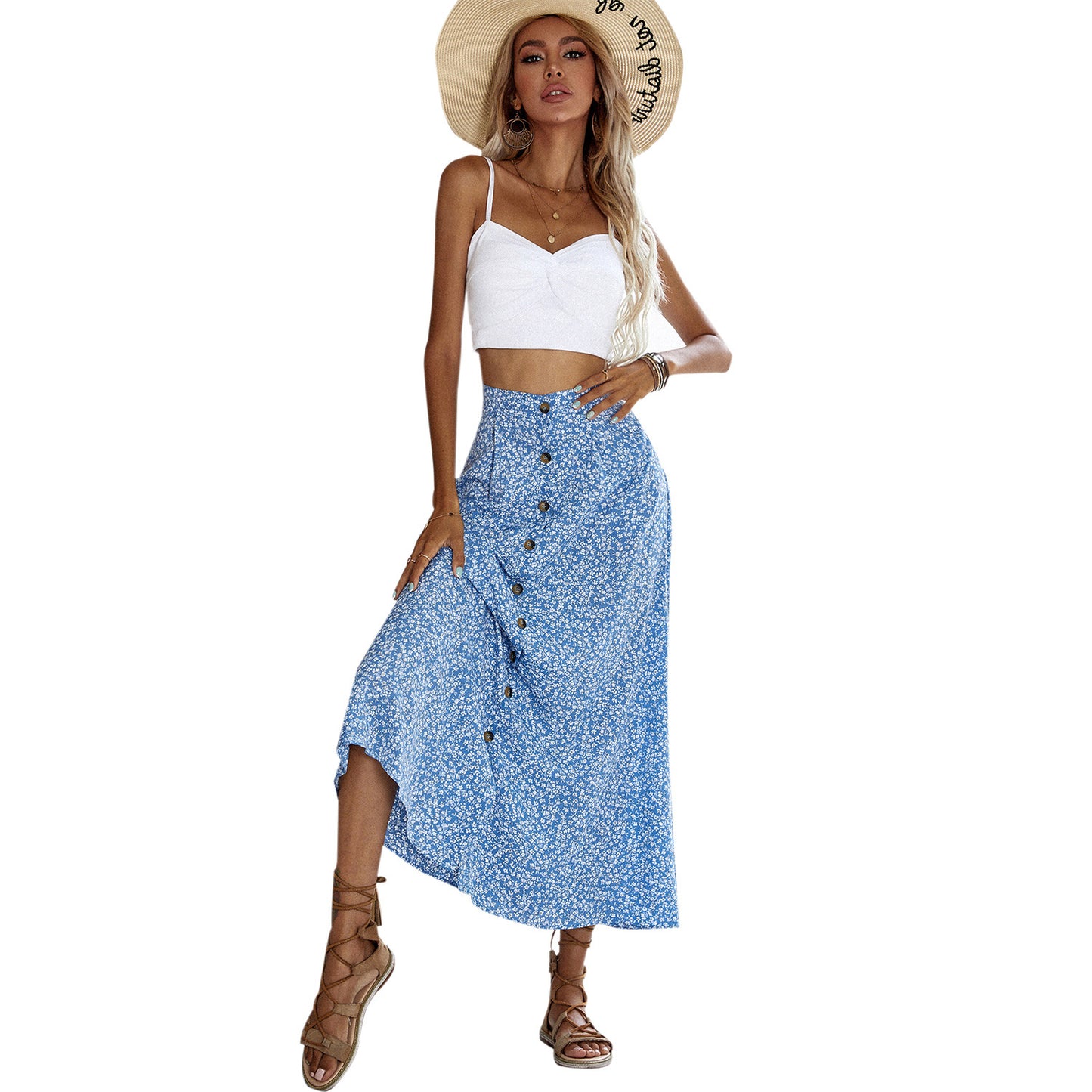 Jupe maxi femme avec détails de boutons et motif floral Chic und Stil