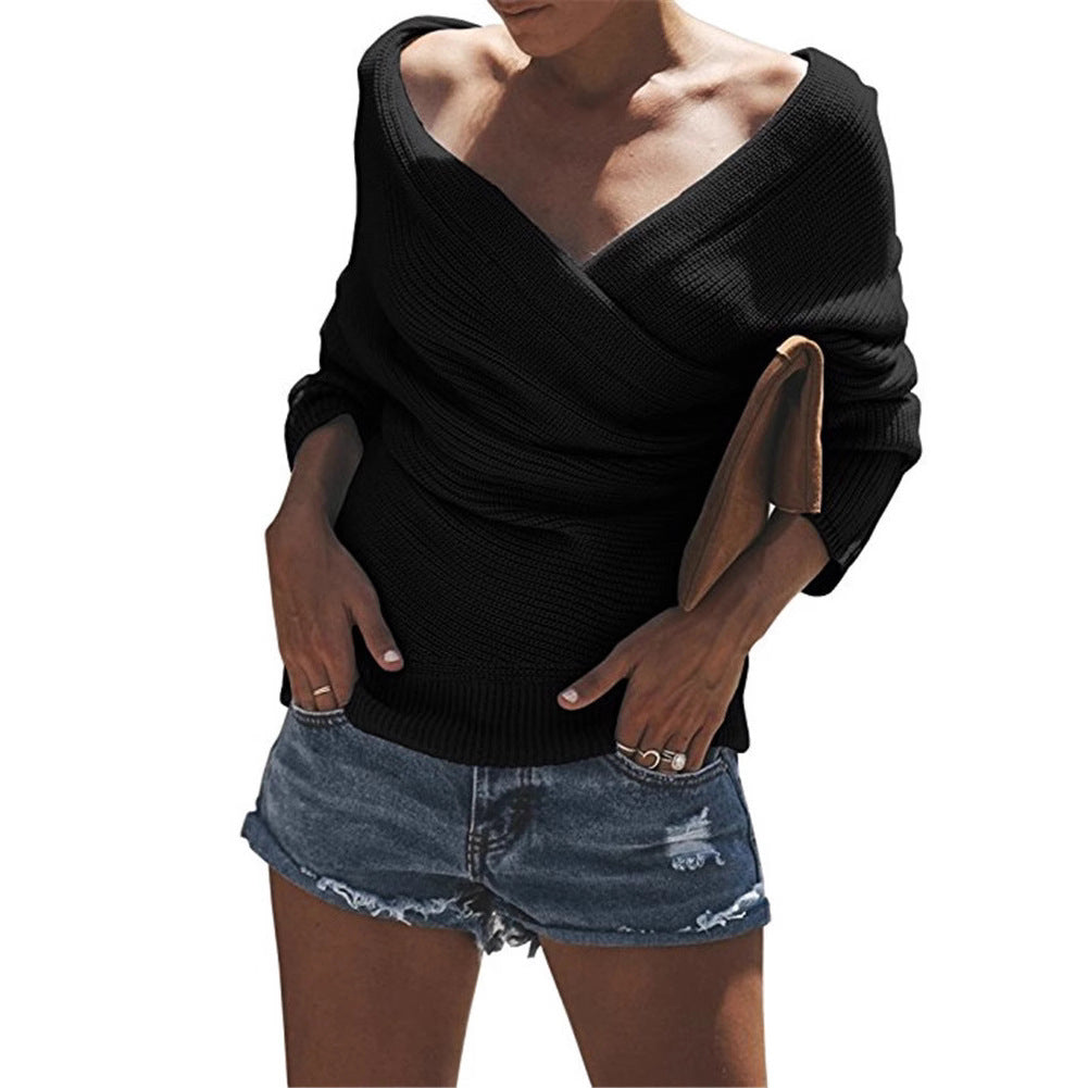 Dames pull en tricot décontracté avec décolleté en V profond et coupe oversize Chic und Stil
