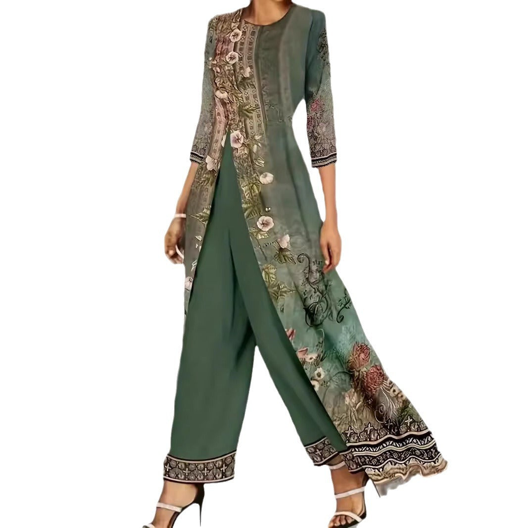 Dames élégant combinaison avec surcouche floral et jambe large Chic und Stil