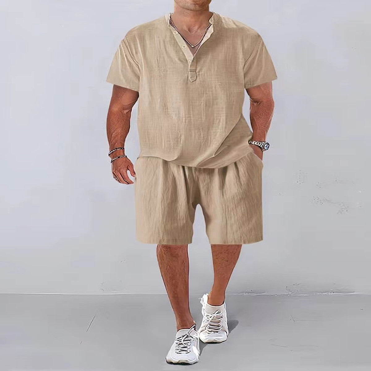 Hommes Décontracté Détente Ajustement Lin Ensemble Chic und Stil