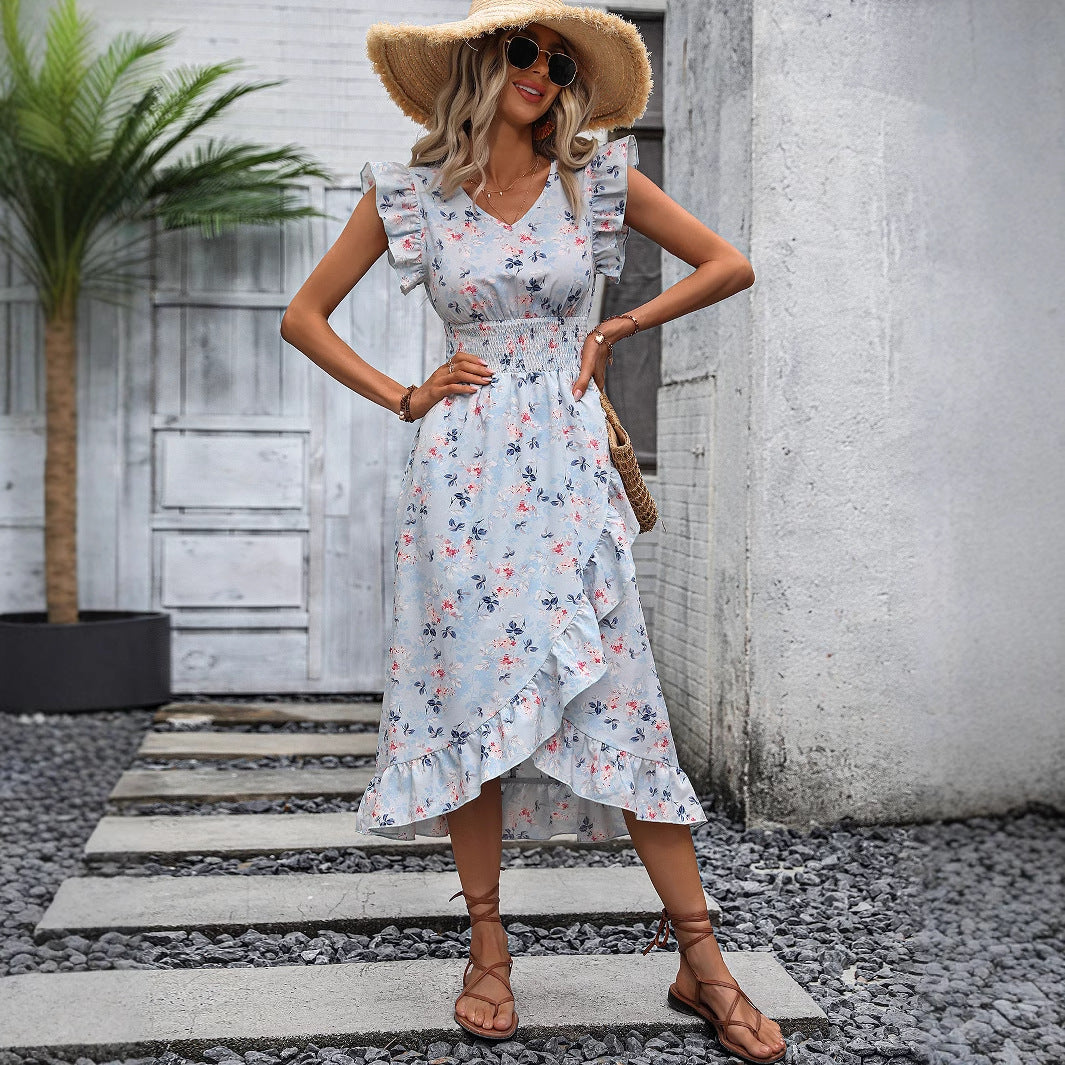 Robe maxi pour dames avec des détails en volants floraux et un ourlet flottant Chic und Stil