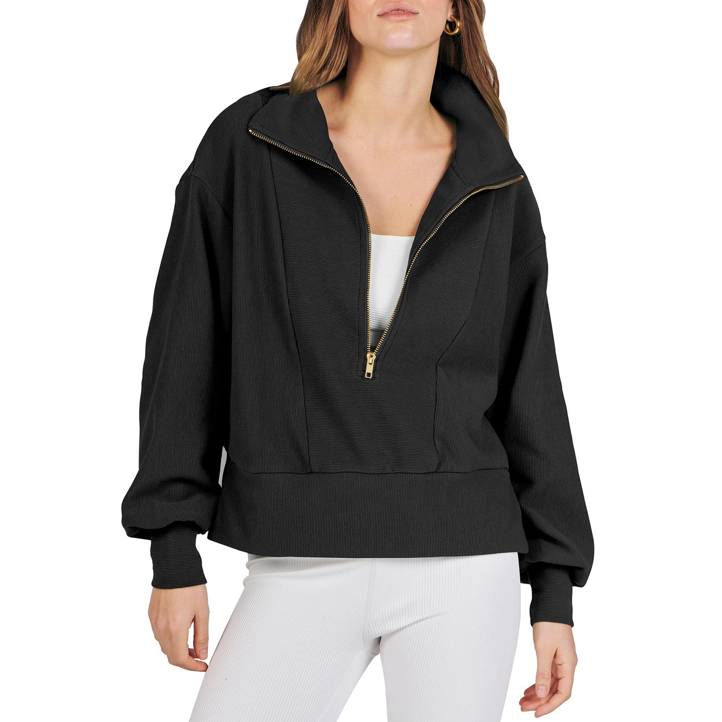 Pull sportif pour femmes avec col haut et fermeture éclair Chic und Stil