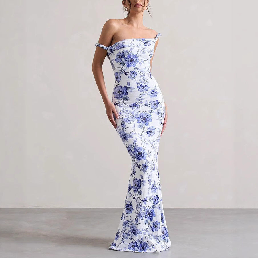 Robe maxi bodycon décolleté off-shoulder Chic und Stil