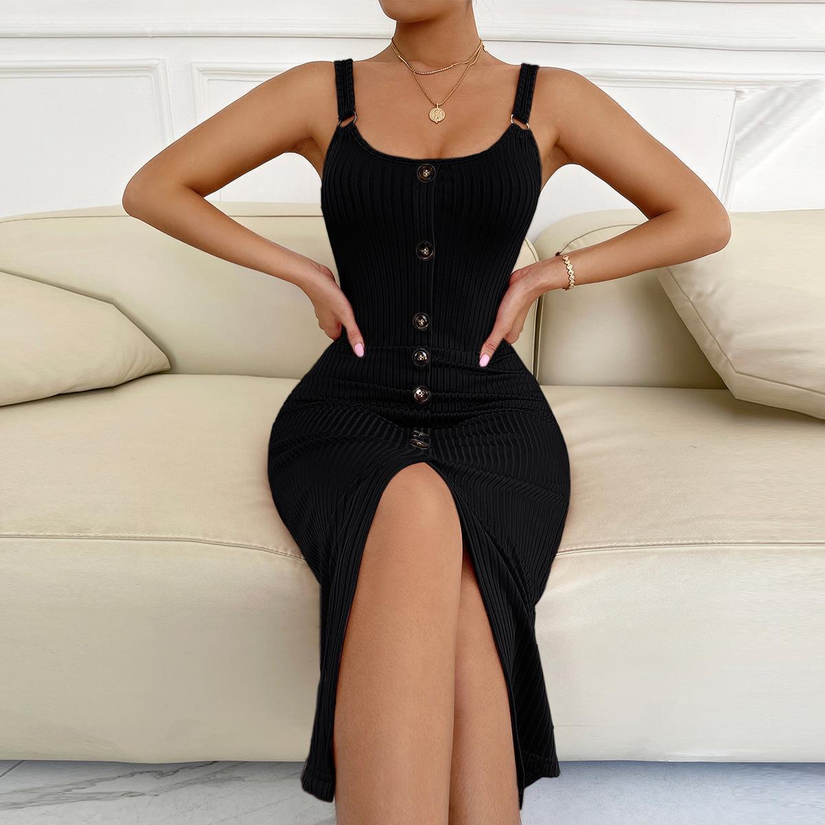 Robe midi cintrée pour femme avec patte de boutonnage et fente Chic und Stil