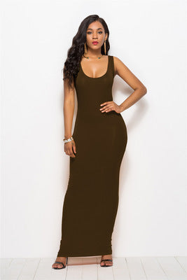 Femmes Robe maxi élégante et ajustée avec un décolleté rond profond Chic und Stil