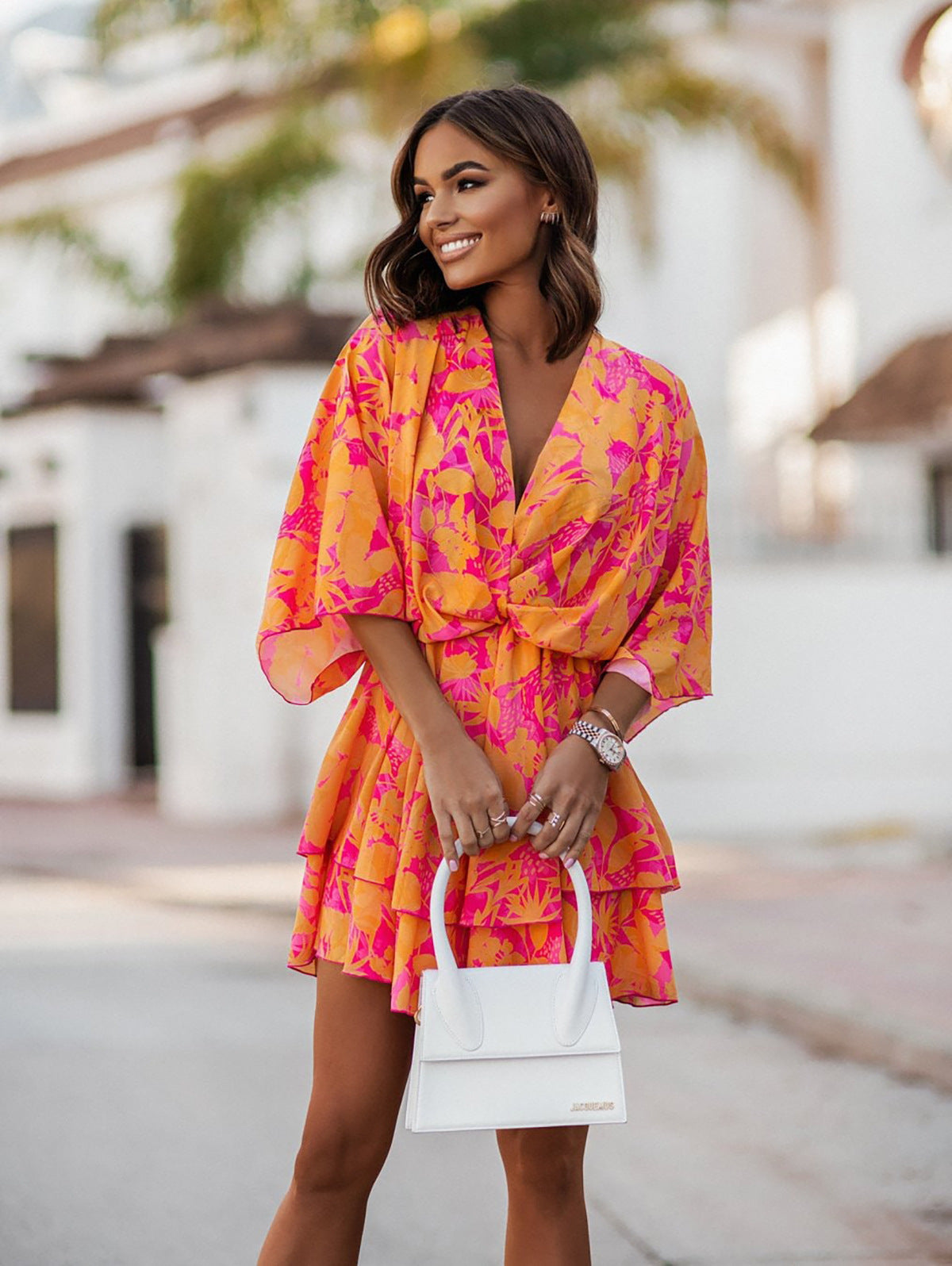 Robe mini fluide à volants pour femmes avec détail à nouer Chic und Stil