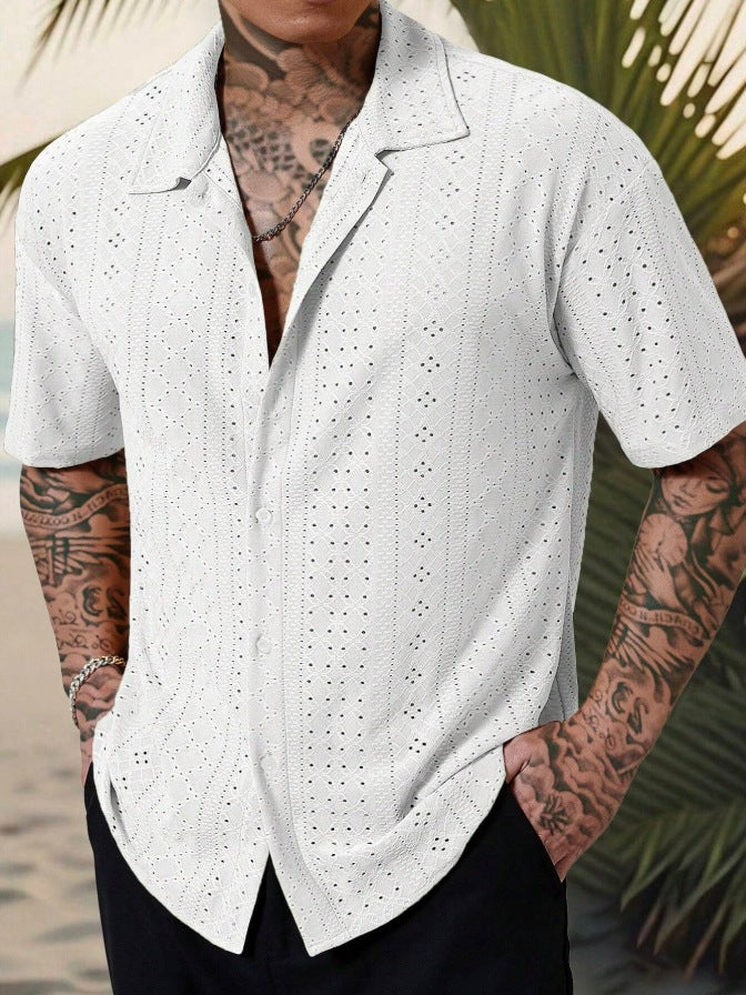 Chemise à manches courtes pour hommes avec broderie délicate en dentelle Chic und Stil