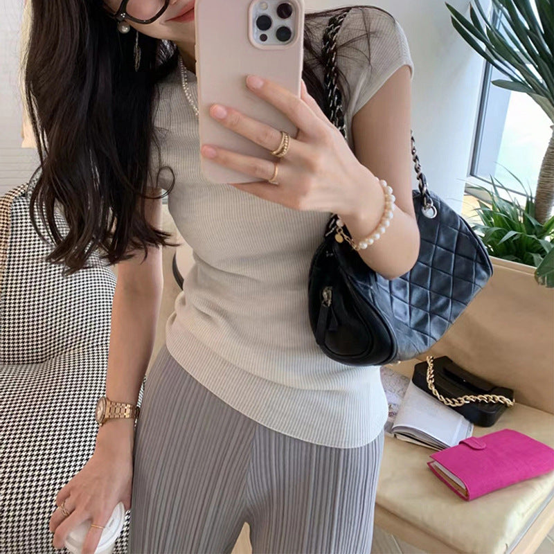 Top à manches courtes en ribbed pour femmes Chic und Stil