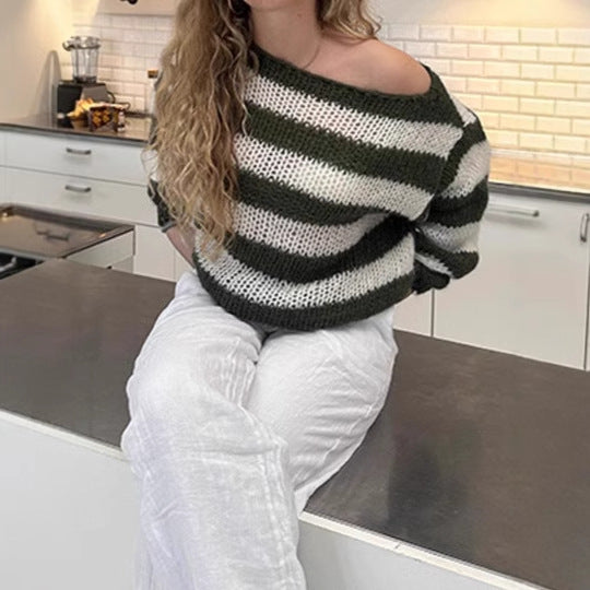 Pull en tricot pour femmes avec un large motif rayé et des manches volumineuses Chic und Stil