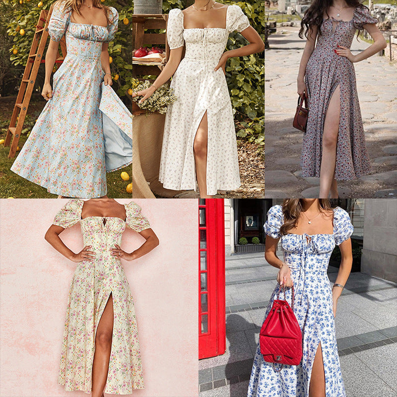 Robe maxi pour femmes avec manches bouffantes et design floral Chic und Stil