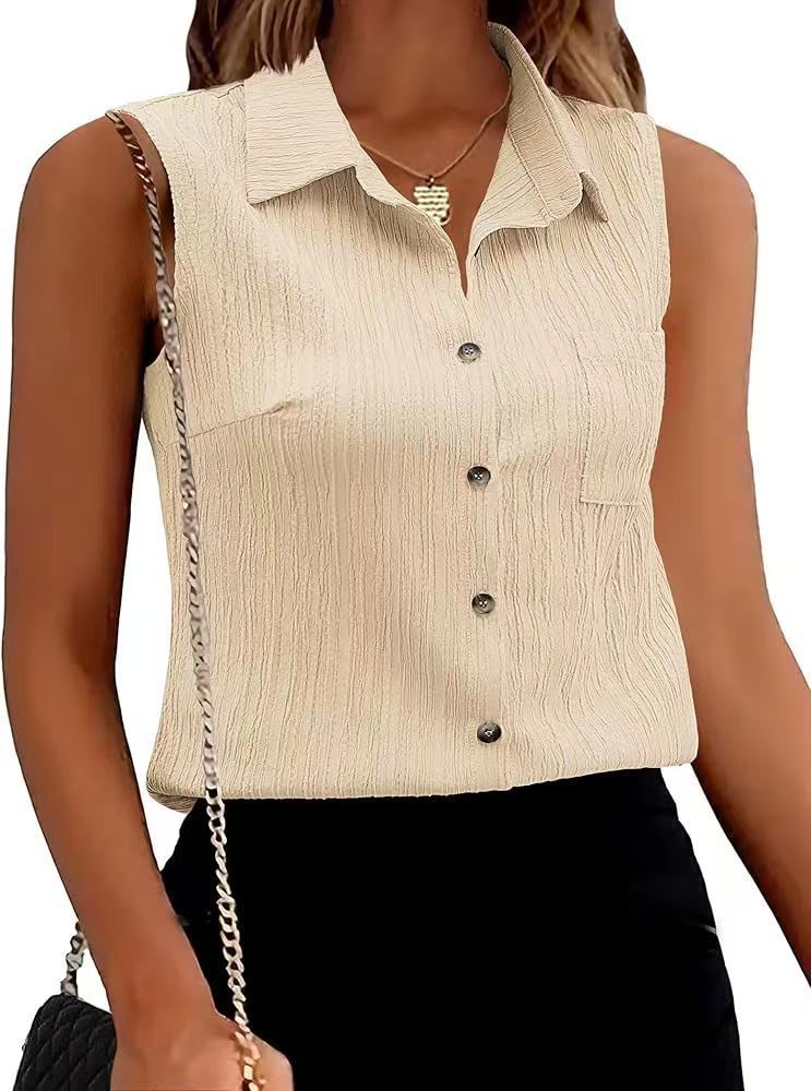 Blouse sans manches à patte de boutonnage structurée dames Chic und Stil