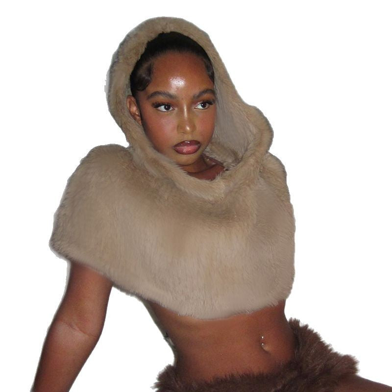 Dames Cape en fausse fourrure à capuche Chic und Stil