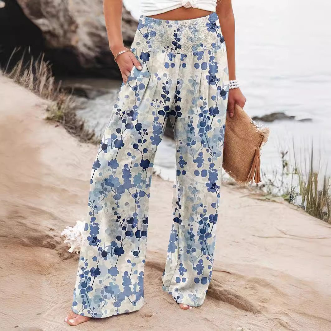 Pantalon d'été ample pour femmes avec imprimé floral et ceinture élastique Chic und Stil