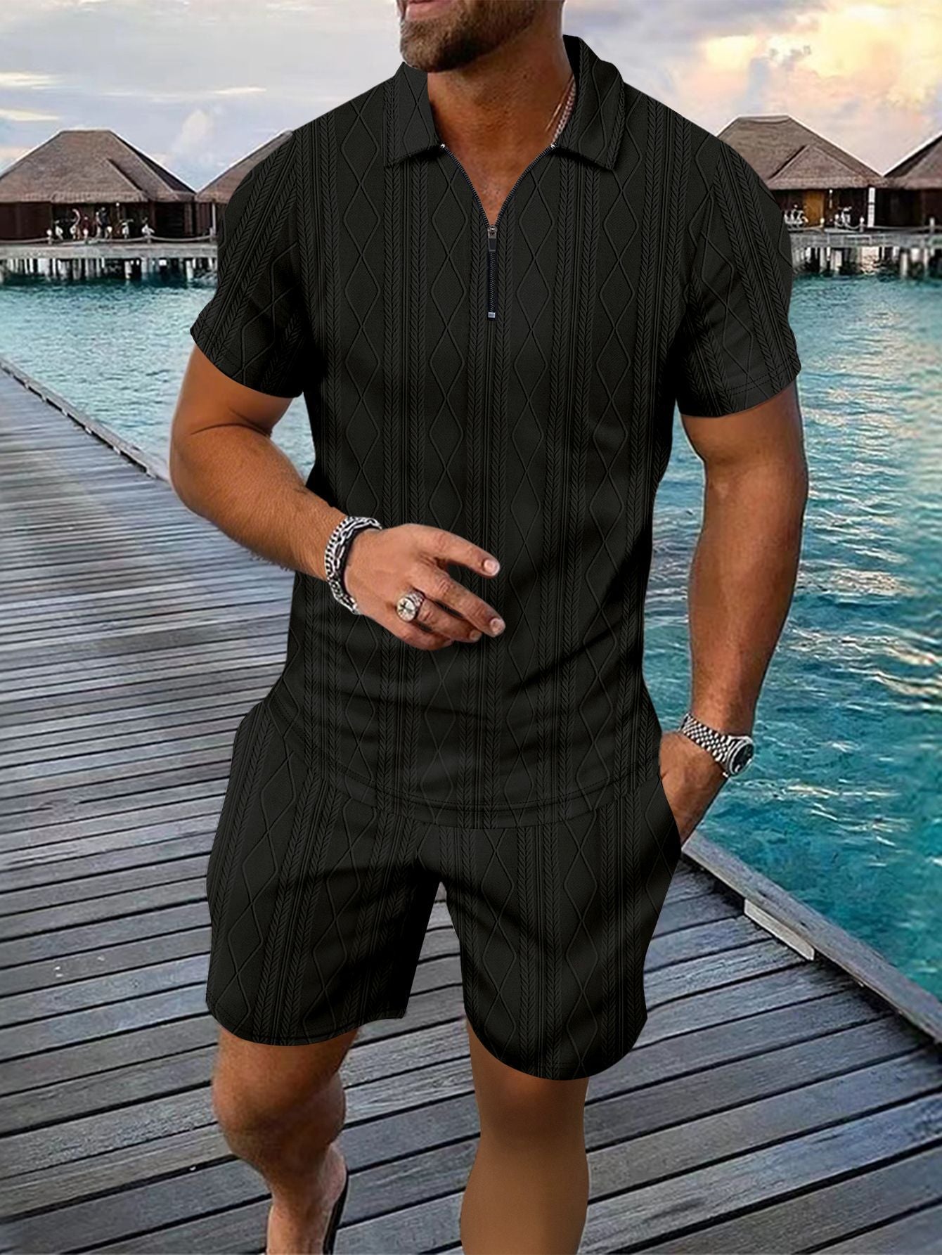 Survêtement décontracté à zip structuré pour hommes Chic und Stil