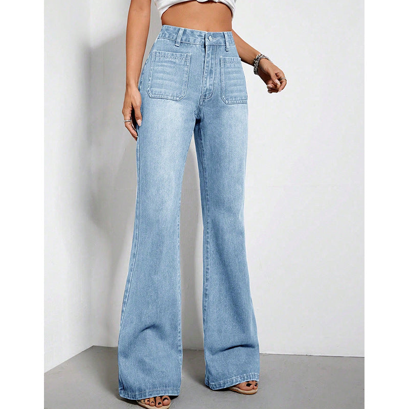 Jeans à jambes larges taille haute pour femmes avec poches décoratives Chic und Stil