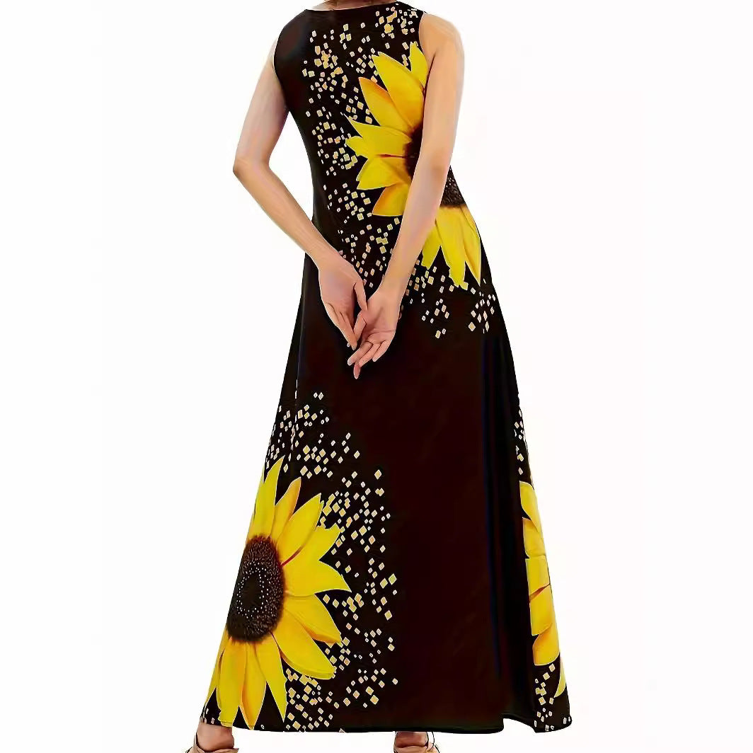 Robe maxi dames avec motif de tournesols colorés et poches pratiques Chic und Stil