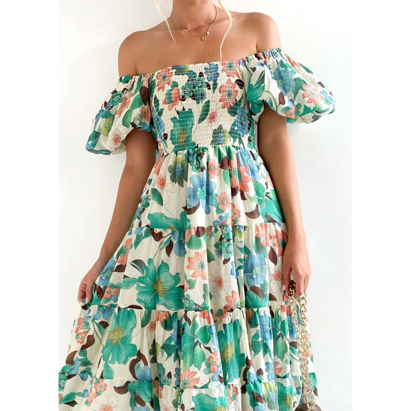 Robe maxi à volants sans épaules pour femmes avec motif floral Chic und Stil