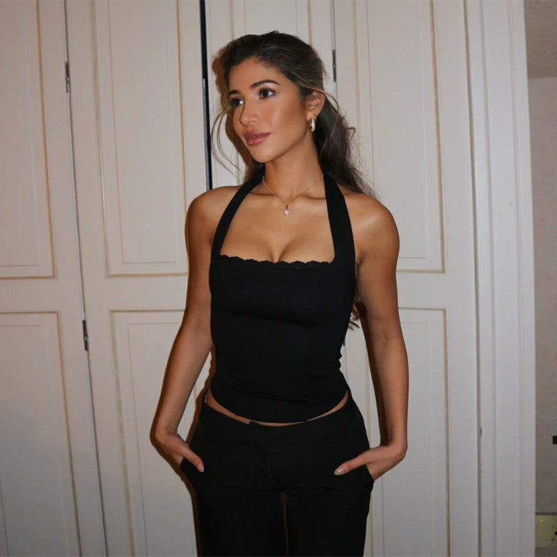 Top femme avec empiècement en dentelle et décolleté carré Chic und Stil