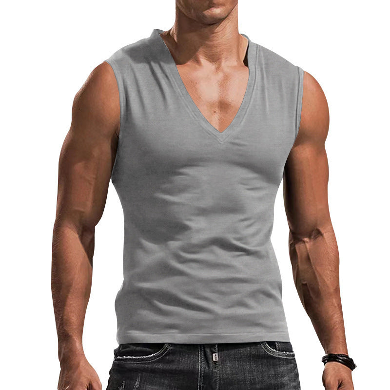 T-shirt de fitness sans manches pour hommes avec col en V en matériau respirant Chic und Stil