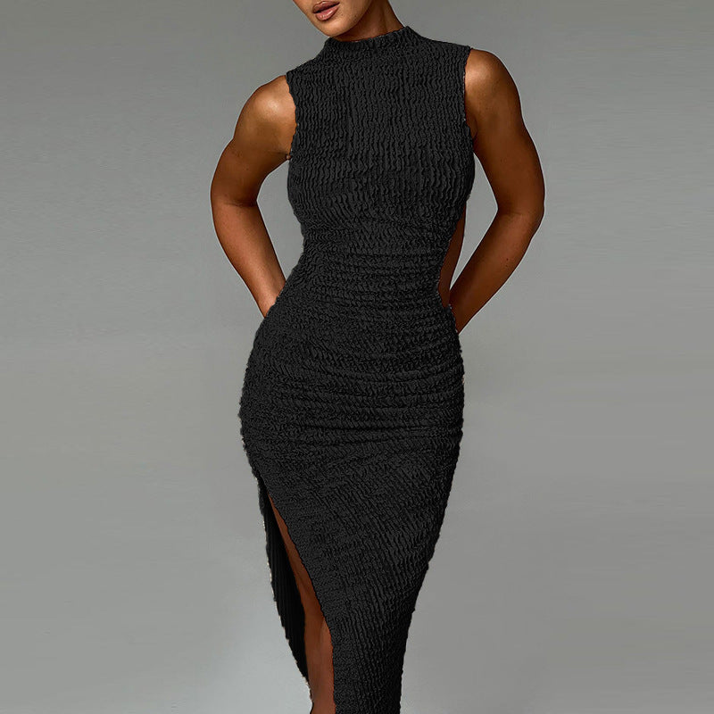 Robe midi à fente latérale froncée pour femmes Chic und Stil