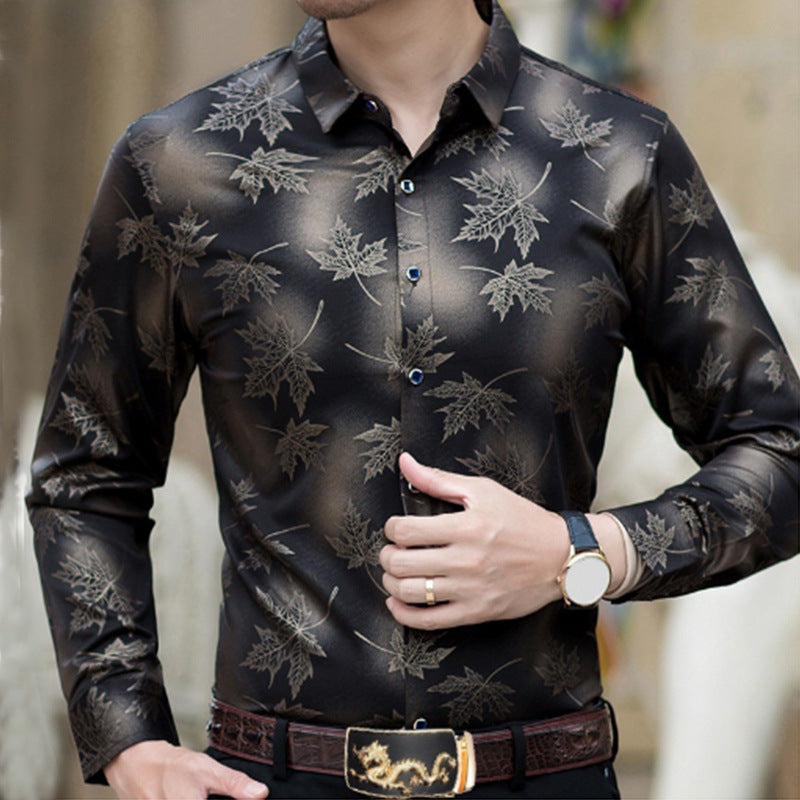 Chemise à manches longues élégante pour hommes avec un motif de feuilles moderne Chic und Stil