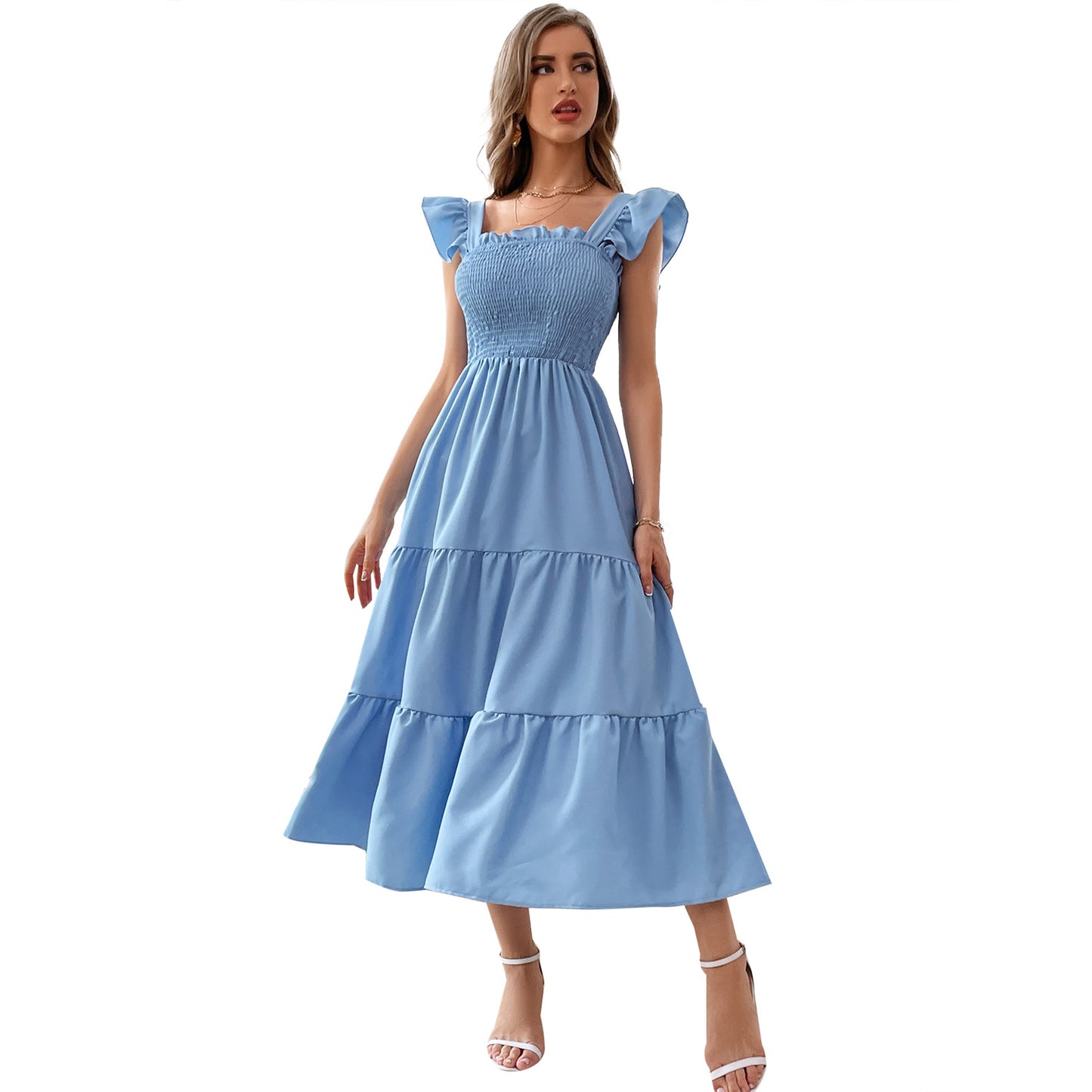 Robe midi pour femmes avec détails volantés et taille élastique Chic und Stil