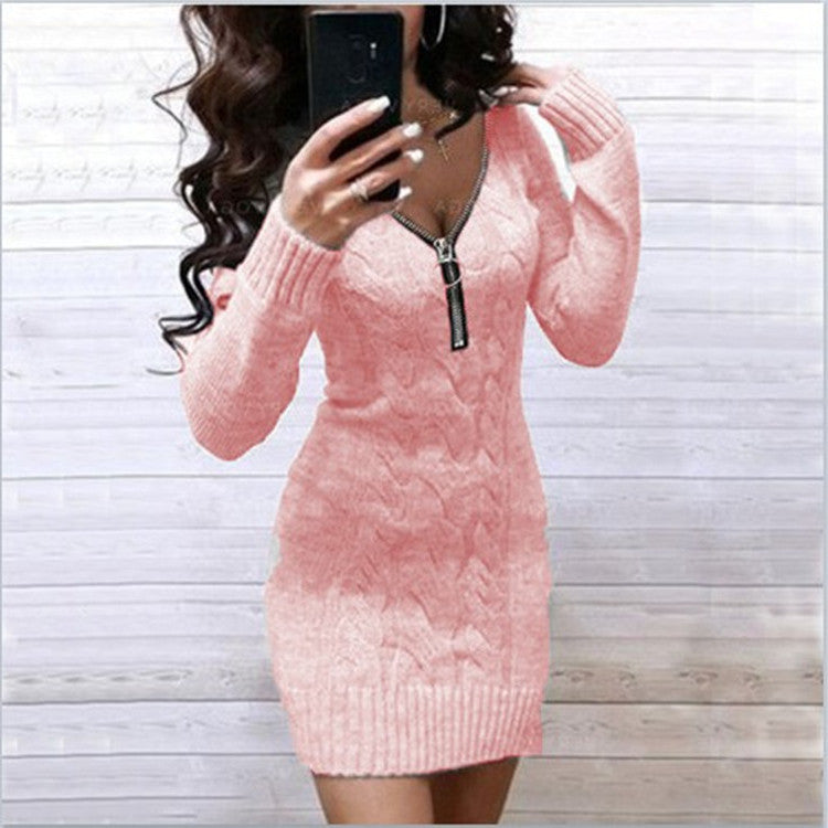 Robe en tricot pour femmes avec une fermeture éclair avant riche en détails et un motif losange élégant Chic und Stil