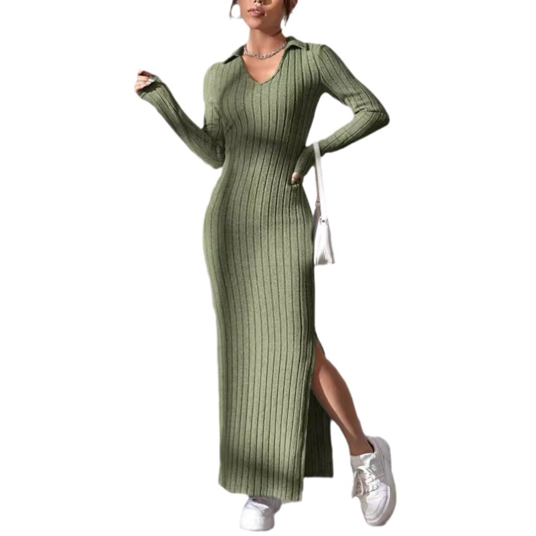 Robe en tricot pour femmes avec décolleté en V profond et fente latérale Chic und Stil