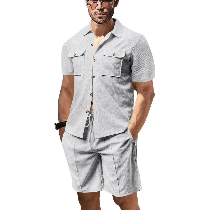 Casual men's set short sleeve shirt and shorts with practical pockets Chic and Style