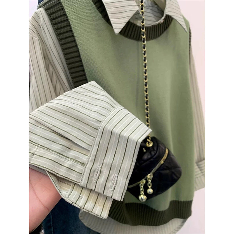 Pull en maille superposé pour femmes avec col preppy Chic und Stil