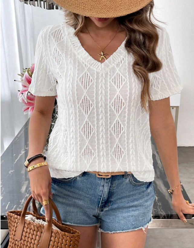 Blouse à manches courtes en tricot à motif losange pour femmes Chic und Stil