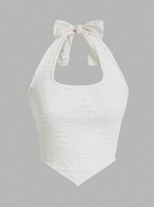 Haut de maillot de bain pour femme à encolure halter avec un détail de nœud ludique et un tissu texturé Chic und Stil