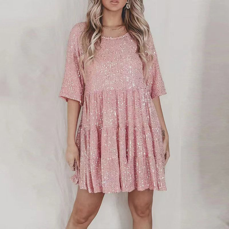 Robe mini scintillante pour femmes avec paillettes et coupe ample Chic und Stil